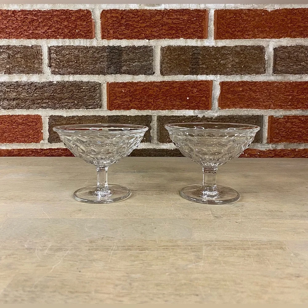 Vintage‎ Set Of 2 Fostoria ‘American Clear Low’ Sherbet Glass Cubist 3 3/8”H